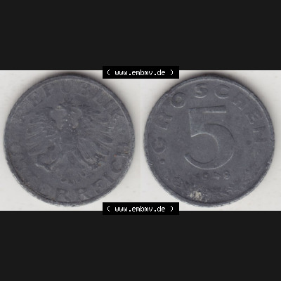 Münzen Österreich Umlaufmünze 1948-1994, 5 Groschen 1948, Münze aus Österreich mit Münzseiten Horizontal / Nebeneinander auf einen Bild für Mobile-Geräte... Sammlung