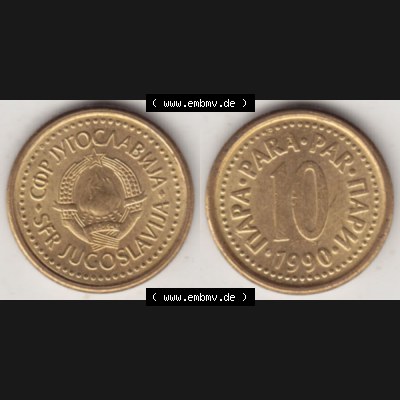 Münzen Jugoslawien Umlaufmünze 1990-1991, 10 Para 1990, Bild mit Vollansicht als Bildmaterial Sammlung