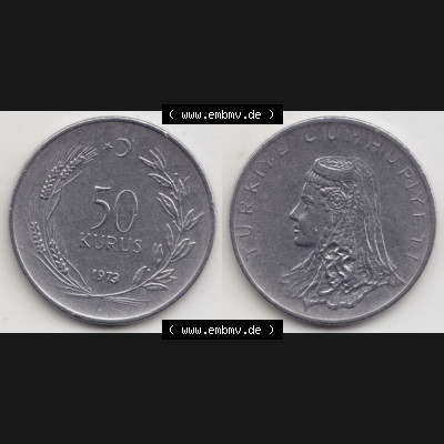 Münzen Türkei Umlaufmünze 1971-1979, 50 Kurus 1972. Vorderseite und Rückseite der Münze der Türkei auf einen Digitalen Bild, als Bildmaterial für Sammler... Sammlung
