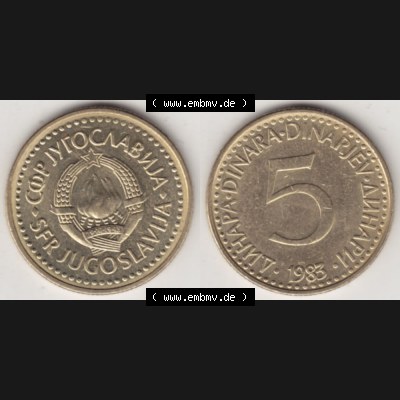 Münzen Jugoslawien Umlaufmünze 1982-1986, 5 Dinar 1983, Bild mit Vollansicht als Bildmaterial Sammlung