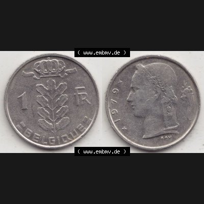 Münzen Belgien Umlaufmünze 1950-1988, 1 Francs-Franken 1979 Belgique. Vorderseite und Rückseite horizontal auf einen digitalen Bild der alten belgischen Francs Umlaufmünze... Sammlung