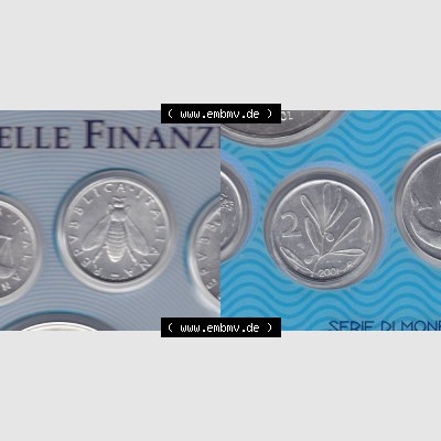 Münzen Italien Umlaufmünze 1953-2001, 2 Lira-Lire Insekt Münze 2001. Vorderseite und Rückseite horizontal auf einen digitalen Bild der alten italienischen Münze aus... Sammlung