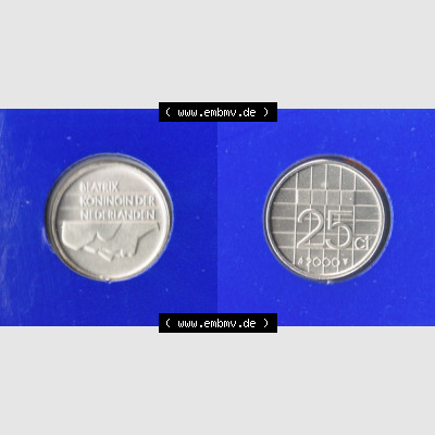 Münzen Niederlande Umlaufmünze 1982-2000, 25 Cent 2000, Bild mit Vollansicht Sammlung