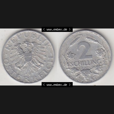 Münzen Österreich Umlaufmünze 1946-1952, 2 Schilling 1947, Münze aus Österreich mit Münzseiten Horizontal / Nebeneinander auf einen Bild für Mobile-Geräte... Sammlung