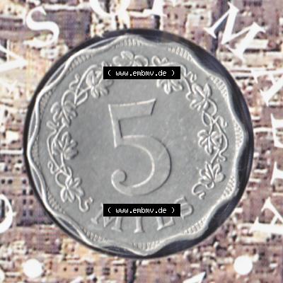 Münzen Malta Umlaufmünze 1972-2007, 5 Mils 2007, Rückseite Sammlung