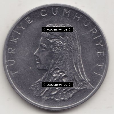 Münzen Türkei Umlaufmünze 1971-1979, 50 Kurus 1970. Vorderseite der Münze der Türkei als Bildmaterial für Sammler und Münzen-Webseiten hier im online Katalog... Sammlung