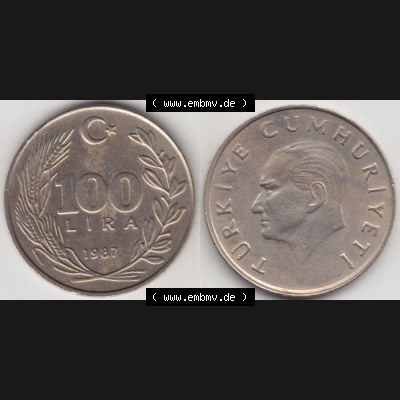 Münzen Türkei Umlaufmünze 1984-1988, 100 Lira - Lire 1987. Vorderseite und Rückseite der Münze der Türkei auf einen Digitalen Bild, als Bildmaterial für... Sammlung