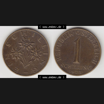 Münzen Österreich Umlaufmünze 1959-2001, 1 Schilling 1973, Münze aus Österreich mit Münzseiten Horizontal / Nebeneinander auf einen Bild für Mobile-Geräte... Sammlung