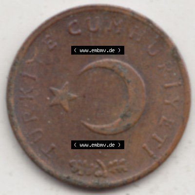 Münzen Türkei Umlaufmünze 1963-1974, 1 Kurus 1970. Vorderseite der Münze der Türkei als Bildmaterial für Sammler und Münzen-Webseiten hier im online Katalog... Sammlung