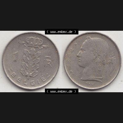 Münzen Belgien Umlaufmünze 1950-1988, 1 Francs-Franken 1952 Belgie. Vorderseite und Rückseite horizontal auf einen digitalen Bild der alten belgischen Francs Umlaufmünze... Sammlung