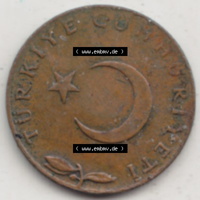 Münzen Türkei Umlaufmünze 1969-1973, 5 Kurus 1971. Vorderseite der Münze der Türkei als Bildmaterial für Sammler und Münzen-Webseiten hier im online Katalog... Sammlung