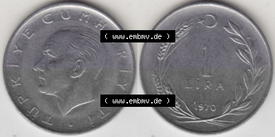 Münzen Türkei Umlaufmünze 1967-1980, 1 Lira 1970, Bild mit Vollansicht als Bildmaterial Sammlung