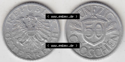 Münzen Österreich Umlaufmünze 1946-1955, 50 Groschen 1947 I., Münze aus Österreich -.-.- Sammlung