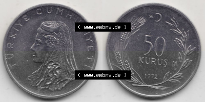 Münzen Türkei Umlaufmünze 1971-1979, 50 Kurus 1970, Bild mit Vollansicht als Bildmaterial Sammlung