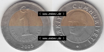 Münzen Türkei Umlaufmünze 2005-2008, 1 YENI Lira 2005. Vorderseite und Rückseite der Münze der Türkei auf einen Digitalen... Sammlung