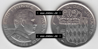 Münzen Monaco Umlaufmünze 1960-1995, 1 Fr, Franc, Franken Rainier III Prince de Monaco I. 1968 (3) Sammlung
