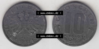 Münzen Österreich Umlaufmünze 1947-1949, 10 Groschen 1949 I., Münze aus Österreich -.-.- Sammlung