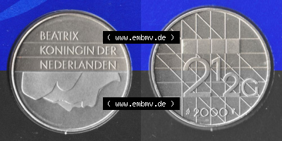 Münzen Niederlande Umlaufmünze 1982-2000, 2.50 Gulden 2000, Bild mit Vollansicht Sammlung