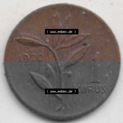 Münzen Türkei Umlaufmünze 1963-1974, 1 Kurus 1970. Rückseite der Münze der Türkei als Bildmaterial für Sammler und Münzen-Webseiten... Sammlung