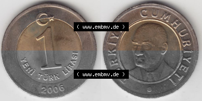Münzen Türkei Umlaufmünze 2005-2008, 1 Yeni Neue Lira 2006. Vorderseite und Rückseite der Münze der Türkei auf einen Digitalen... Sammlung