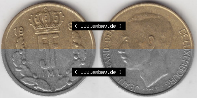 Münzen Luxemburg Umlaufmünze 1986-1988, 5 F, Francs, Franken 1986, Bild mit Vollansicht Sammlung