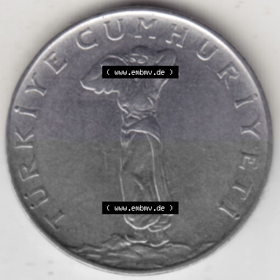 Münzen Türkei Umlaufmünze 1967-1978, 25 Kurus 1970. Vorderseite der Münze der Türkei als Bildmaterial für Sammler und Münzen-Webseiten... Sammlung