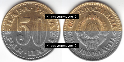 Münzen Jugoslawien Umlaufmünze 1965-1981, 50 Para, Par, Napa 1975, Bild mit Vollansicht zum Download Sammlung