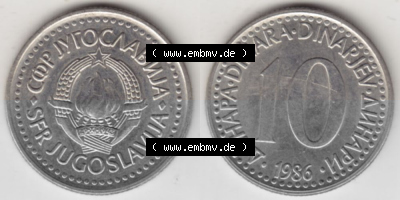 Münzen Jugoslawien Umlaufmünze 1982-1988, 10 Dinar 1986, Bild mit Vollansicht als Bildmaterial Sammlung