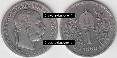 Münzen Österreich Umlaufmünze 1892-1907, 1 Krone Franz Joseph I. 1899, Münze aus Österreich -.-.- Sammlung