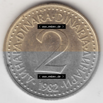 Münzen Jugoslawien Umlaufmünze 1982-1986, 2 Dinar 1982, Bild mit Rückseite der Münze als Bildmaterial Sammlung