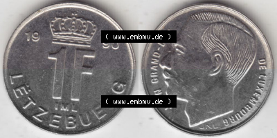Münzen Luxemburg Umlaufmünze 1988-1995, 1 Franken - Francs 1990, Bild mit Vollansicht Sammlung