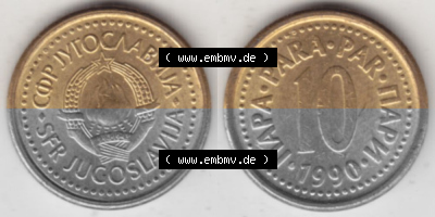 Münzen Jugoslawien Umlaufmünze 1990-1991, 10 Para 1990, Bild mit Vollansicht als Bildmaterial Sammlung