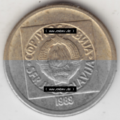 Münzen Jugoslawien Umlaufmünze 1988-1989, 10 Dinar 1989, Bild mit Vorderseite der Münze als Bildmaterial Sammlung