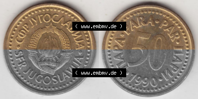 Münzen Jugoslawien Umlaufmünze 1990-1991, 50 Para 1990, Bild mit Vollansicht als Bildmaterial Sammlung