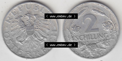 Münzen Österreich Umlaufmünze 1946-1952, 2 Schilling 1947, Münze aus Österreich -.-.- Sammlung