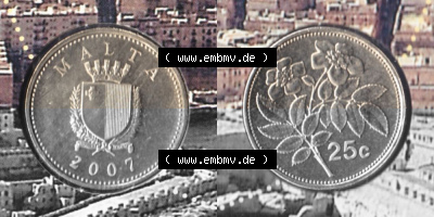 Münzen Malta Umlaufmünze 1991-2007, 25 Cent 2007 (3) Sammlung