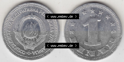 Münzen Jugoslawien Umlaufmünze 1963-1963, 1 Dinar 1963, Bild mit Vollansicht zum Download Sammlung