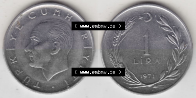 Münzen Türkei Umlaufmünze 1967-1980, 1 Lira 1971, Bild mit Vollansicht als Bildmaterial Sammlung