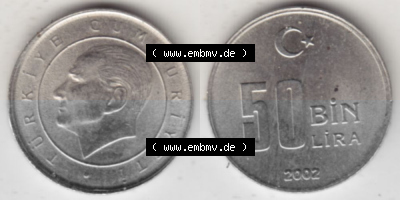 Münzen Türkei Umlaufmünze 2001-2004, 500000 Lira 2002, Bild mit Vollansicht als Bildmaterial Sammlung
