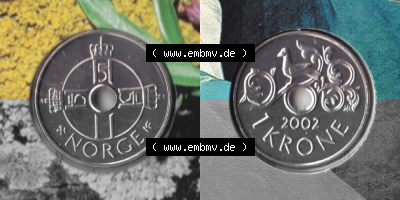 Münzen Norwegen Umlaufmünze 1997-2016, 1 Krone 2002, Münze aus Norwegen -.-.- Sammlung