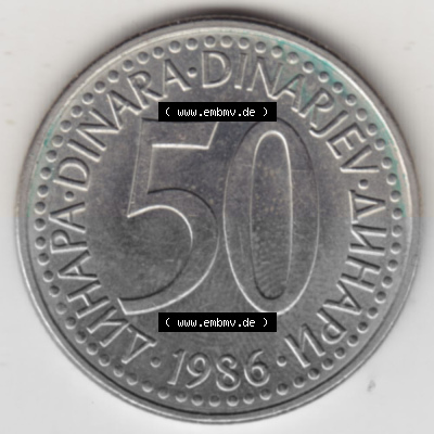 Münzen Jugoslawien Umlaufmünze 1985-1988, 50 Dinar 1986, Bild mit Rückseite der Münze als Bildmaterial Sammlung