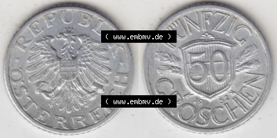 Münzen Österreich Umlaufmünze 1946-1955, 50 Groschen 1952, Münze aus Österreich -.-.- Sammlung