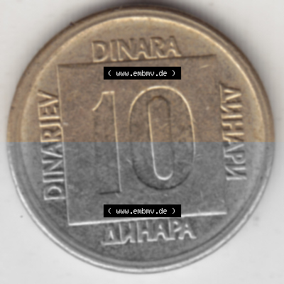 Münzen Jugoslawien Umlaufmünze 1988-1989, 10 Dinar 1989, Bild mit Rückseite der Münze als Bildmaterial Sammlung