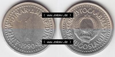 Münzen Jugoslawien Umlaufmünze 1990-1991, 1 Dinara 1990, Bild mit Vollansicht als Bildmaterial Sammlung