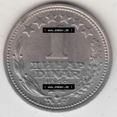Münzen Jugoslawien Umlaufmünze 1968-1968, 1 Dinar 1968, Bild mit Rückseite der Münze zum Download Sammlung