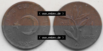 Münzen Türkei Umlaufmünze 1963-1974, 1 Kurus 1970, Bild mit Vollansicht als Bildmaterial Sammlung