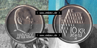 Münzen Norwegen Umlaufmünze 1995-2012, 10 KR, Kronen 2002, Münze aus Norwegen -.-.- Sammlung