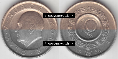 Münzen Norwegen Umlaufmünze 1983-1991, 10 Kronen 1986, Münze aus Norwegen -.-.- Sammlung