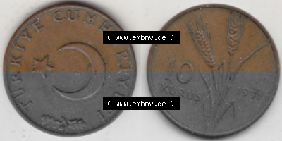 Münzen Türkei Umlaufmünze 1969-1973, 10 Kurus 1971, Bild mit Vollansicht als Bildmaterial Sammlung