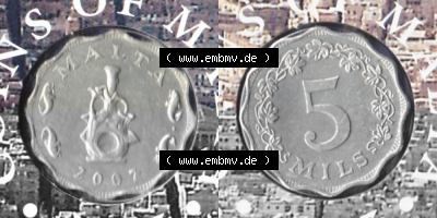 Münzen Malta Umlaufmünze 1972-2007, 5 Mils 2007 (3) Sammlung